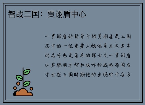 智战三国：贾诩盾中心