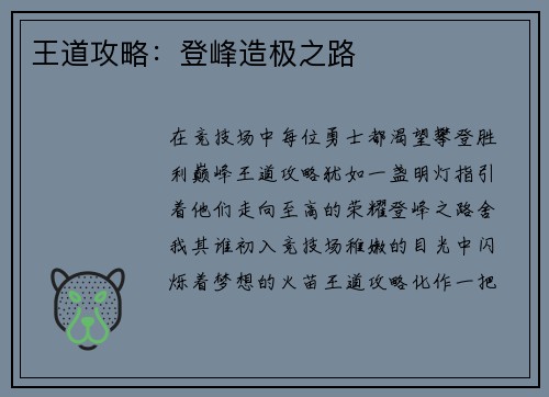 王道攻略：登峰造极之路